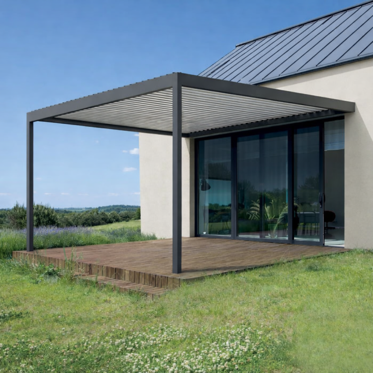 Pergola tarasowa ECO – widok całości przy budynku