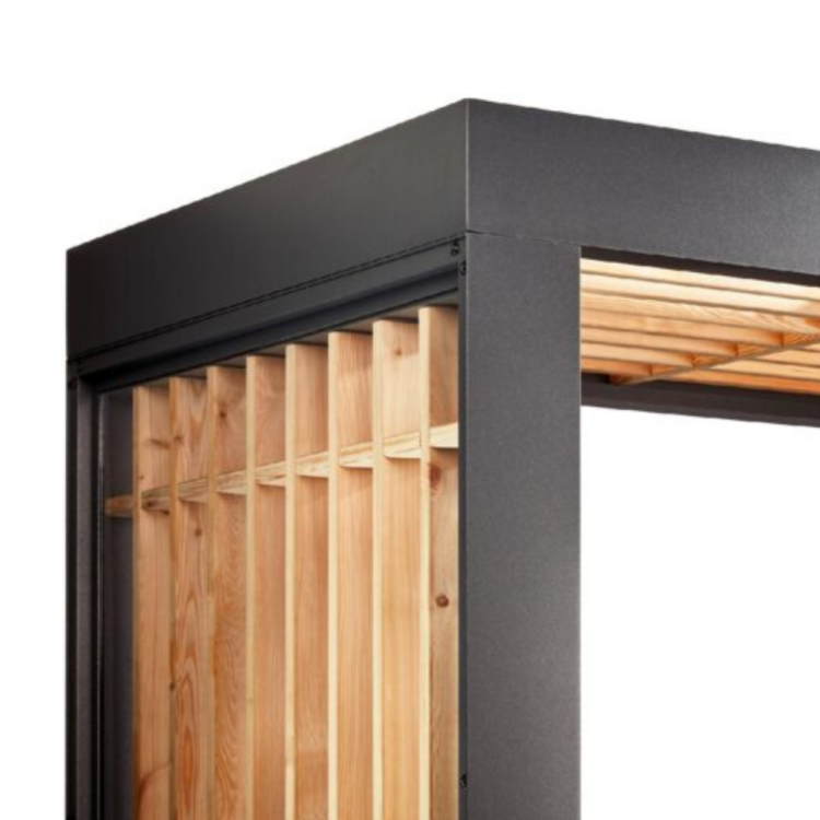 Zadaszenie nad drzwi Timber z aluminium i drewnem – widok narożnika konstrukcji